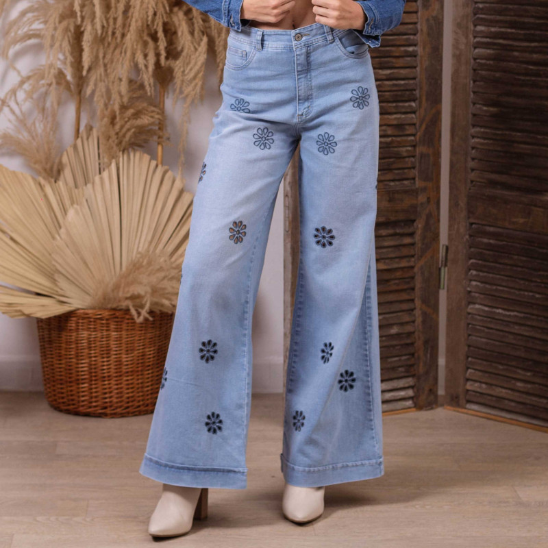 Pantalón Wide Leg Jeans c/ Bordado Cod. 1220655